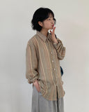 [unisex] Pweep Vintage Stripe Over Linen Shirt