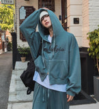 Stealth semi-crop pigment hoodie sweatshirt