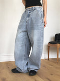 [MADE] Betts Light Washing Back Banding Denim Long Wide Pants