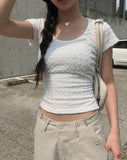 Pomme U Neck Back Slit Strap Short Sleeve Tee