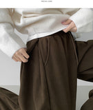 Thick Brushed Chestnut Folding Corduroy Wide Two-Way Banding Pants