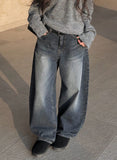 Quart Brushed Deep Blue Denim Washing Wide Pants