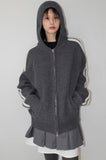 HAIRY LINE KNIT HOOD ZIP-UP