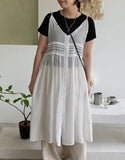 Chyuiko Pintuck Lace Layered Button Long One Piece