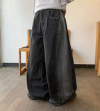 Hoeni Side Pintuck Snap Button Wide Denim Pants