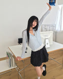 Dudan round rib see-through long sleeve cardigan
