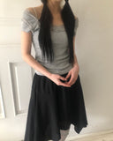 Vucky Lace Square Neck Slim Short Sleeve T-shirt