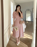 Vientiane Collar Wrap Puff Short Sleeve Flare One Piece