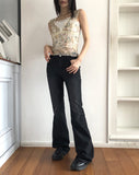 Deepin high waist hip pocket boot cut washed denim pants
