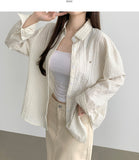 Seersucker Loose-fit Pendant Point Stripe Long Sleeve Shirt