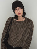 Tony snap stripe fur knitwear