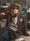 Loud Corduroy Studded Fur Hooded Zip-Up