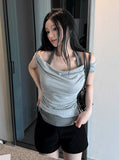 Soft Fit Layered Off-Shoulder Sleeveless