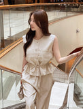 Bena Linen Sleeveless Banding Pants Set