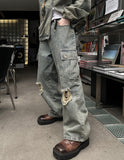 Stopper Damage Cargo Wide Denim Pants