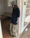 [Fake Layered] Dorin Overfit Layered Lettering Color Matching Long Sleeve T-Shirt