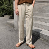 Linen semi-wide banding pants