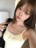 Heming Ribbed Lace Button Sleeveless Top