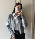 Michael Color Matching V-neck Rose Knit Cardigan