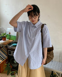[BAONHAUS] Nokia Stripe Over Short Sleeve Shirt