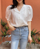 Lupine Lace Pin Tuck Puff Blouse
