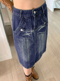 Arkley Y2K Retro Washing Denim Midi Skirt