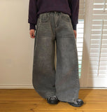 Rember Brushed Pintuck Washing Denim Wide Pants
