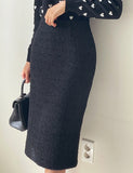 All Black Tweed H-Line Skirt