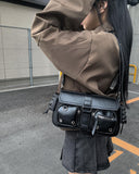 Cont Leather Pocket Shoulder Bag