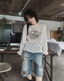 Broing damage bermuda denim pants