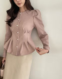 Sophian Wool Peplum Pintuck Jacket Blouse