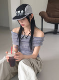 Seby Stripe Diagonal Off-Shoulder T-Shirt