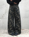 Naun Camo Back Pocket Snap Military Wide Pants