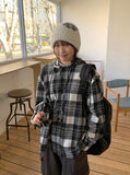 [unisex] Kudeni Peach Fuzz Check Hood Shirt