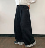 Tsumira Stripe Roll-Up Wide Denim Pants