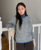 Agon Raglan Wool Color Matching Button Knit