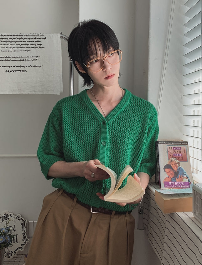 【2plan】Kinto Summer Openwork Half Cardigan 2plan (ツープラン) - キントサマー透かし編みハーフ