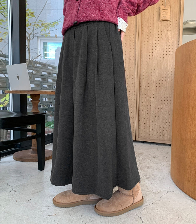【BAON】Meltik Brushed Banding Pin Tuck Flare Long Skirt BAON (バオン) - メルティク裏起毛バンディングピンタックフレア