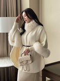 [Muffler + Belt Set] Zader Cape Fur Half Coat