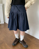 Belmi Ribbon String Denim Midi Skirt