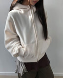 Inu fleece high-neck two-way hooded zip-up