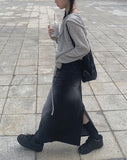 Luxe Black Wash Denim Long Skirt