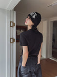Roll Stand Cut Crop Short Sleeve T-Shirt