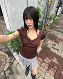 Daken Lace Tiered Ribbon Shirring Flare Mini Skirt