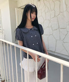 Puren Double-Button Short-Sleeve Blouse