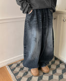 [unisex] Heps Damaged Washing Banding Denim Balloon Pants