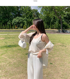 Vacation Summer Strap Sleeveless Loose Fit Shirt Set