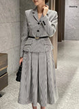 Nekoring Check Pleated Long Skirt