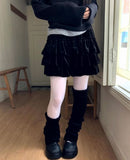 Doyu Velvet Tiered Mini Skirt