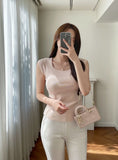 Ezha Square Neck Shirring Cap Sleeve Knit